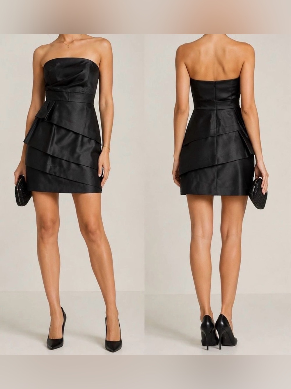 White House Black Market Black Strapless Tiered Cocktail Dress